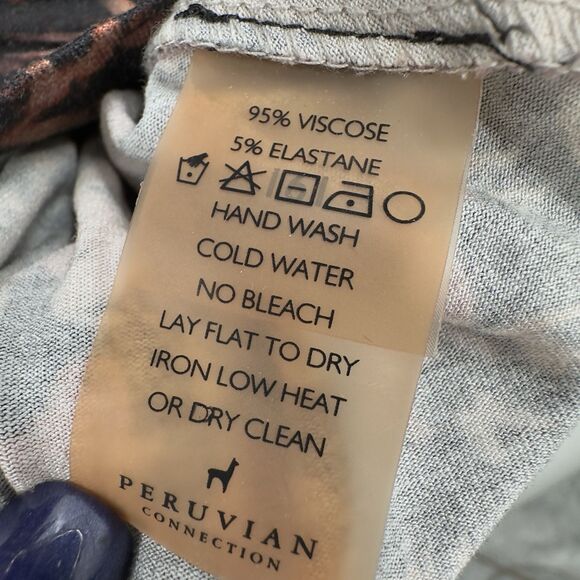 Peruvian Connection Small Midi Dress Black Floral Potpourri Pockets Stretch Boho - Picture 12 of 12